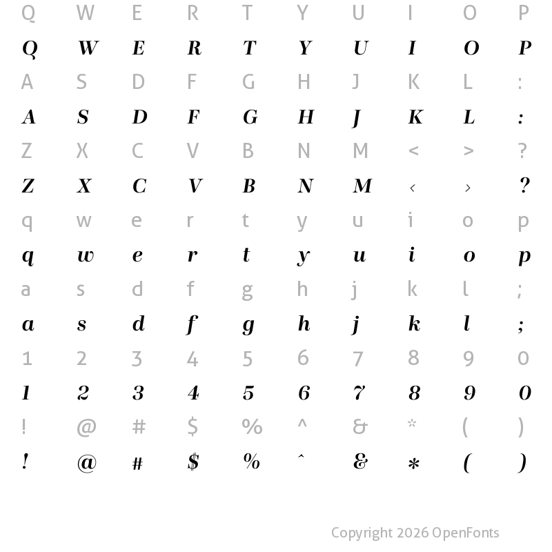 Character Map of Presti Text Semibold Italic