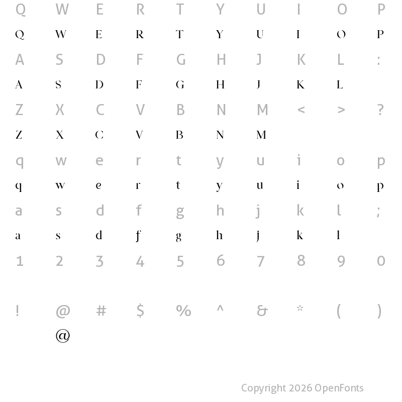 Character Map of Prestige Signature Serif  Demo Regular