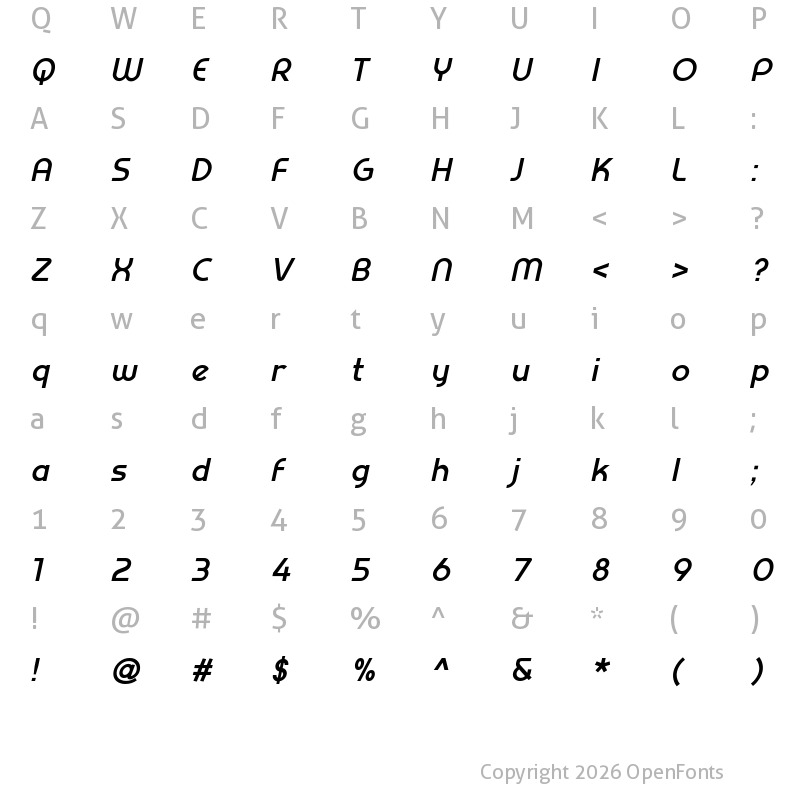 Character Map of Prestij Demo Bold Italic