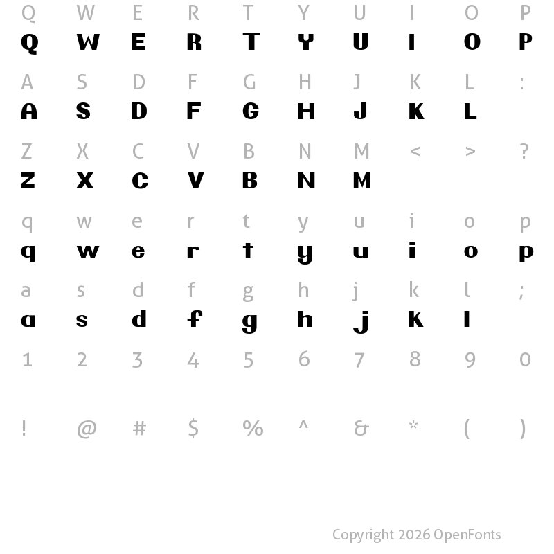 Character Map of Pretendo Regular
