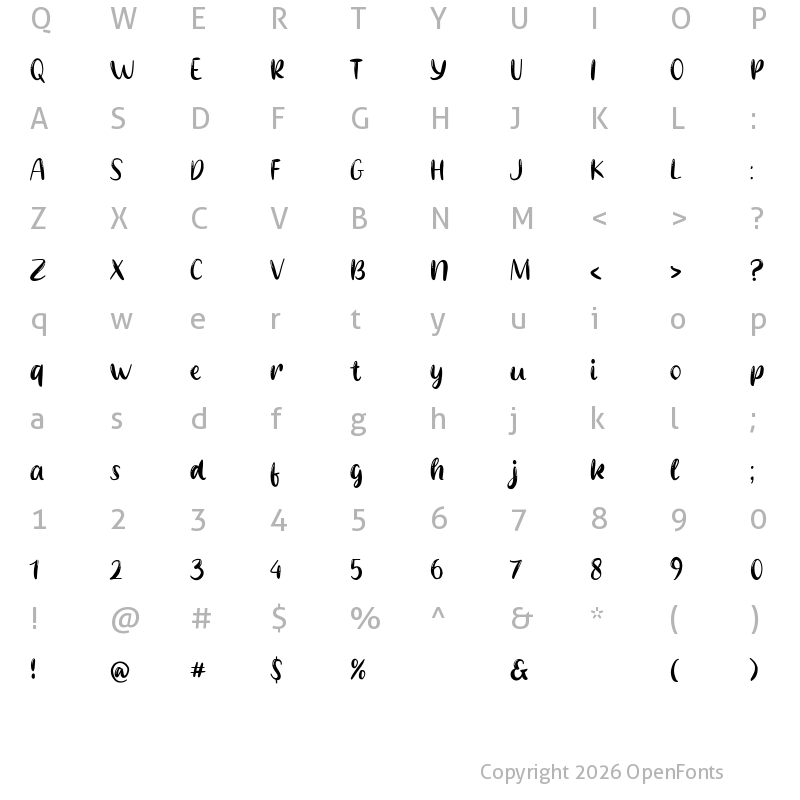 Character Map of Pretty Girl Regular