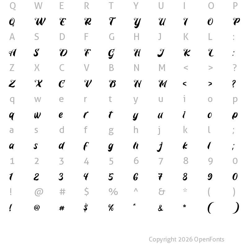 Character Map of Prettyla Regular