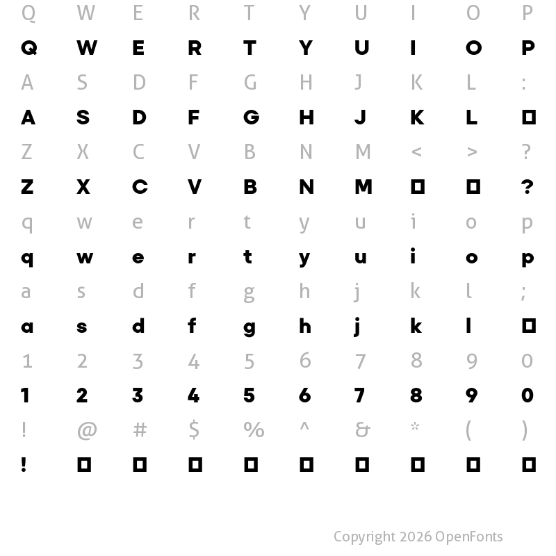 Character Map of Primeform Pro Demo Black