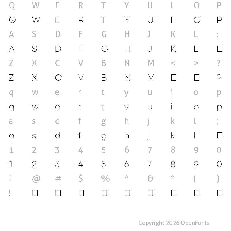 Character Map of Primeform Pro Demo ExtraLight