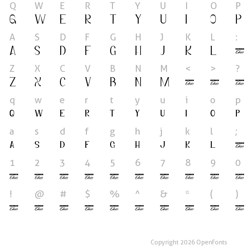 Character Map of Prince Outfit Demo Regular