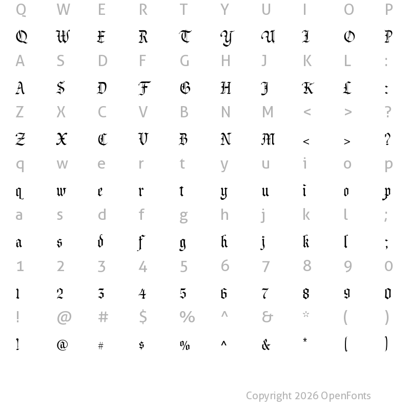 Character Map of Prince Valiant Regular