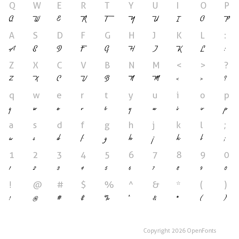 Character Map of Pristine Script Regular