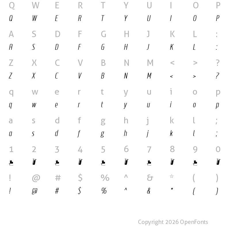 Character Map of Probeta Light Italic