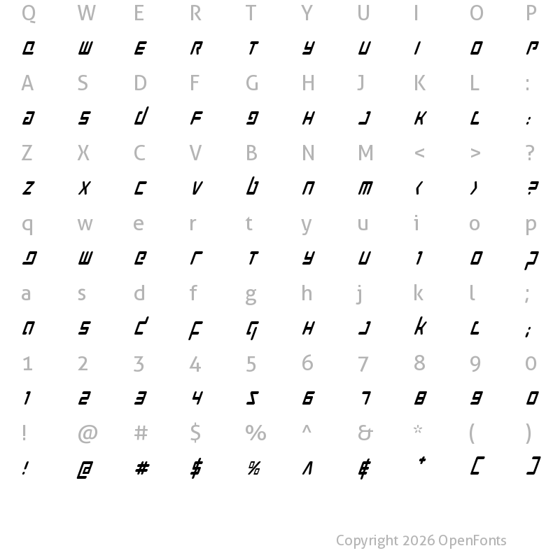 Character Map of Prokofiev Condensed Italic Condensed Italic