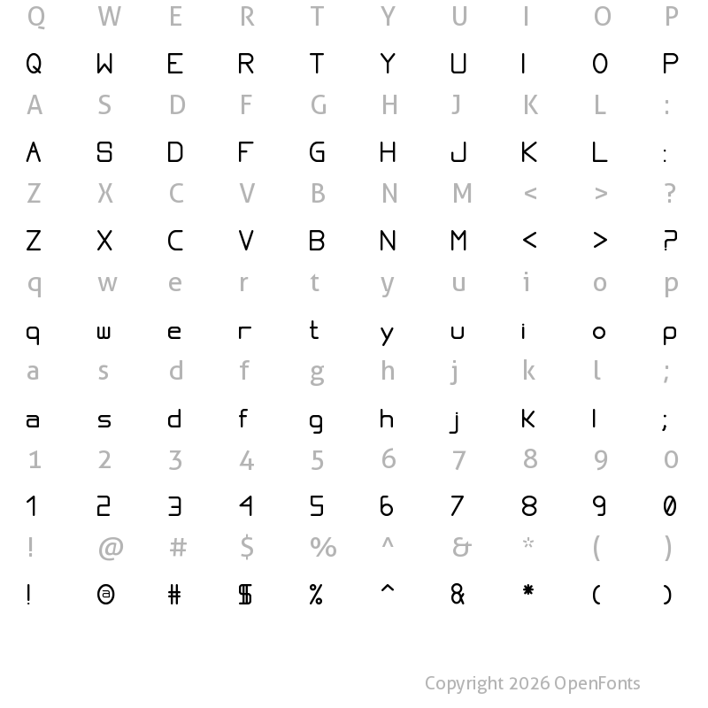 Character Map of proportional tfb Regular