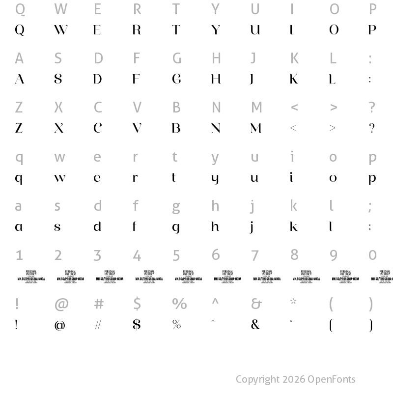 Character Map of Prossima Moda PERSONAL USE Regular