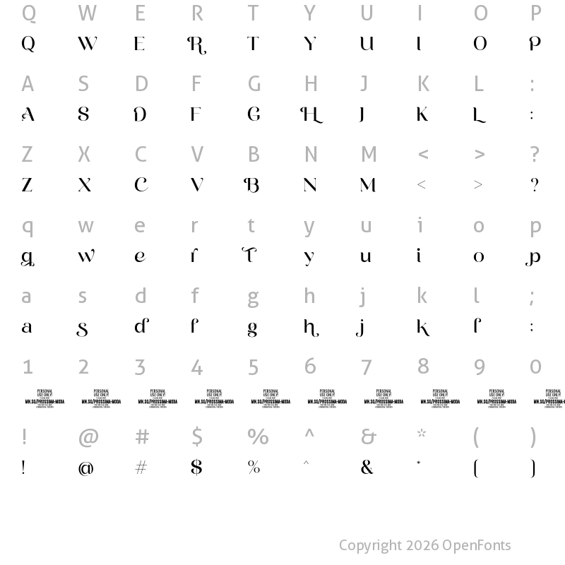 Character Map of Prossima Swash PERSONAL USE Regular
