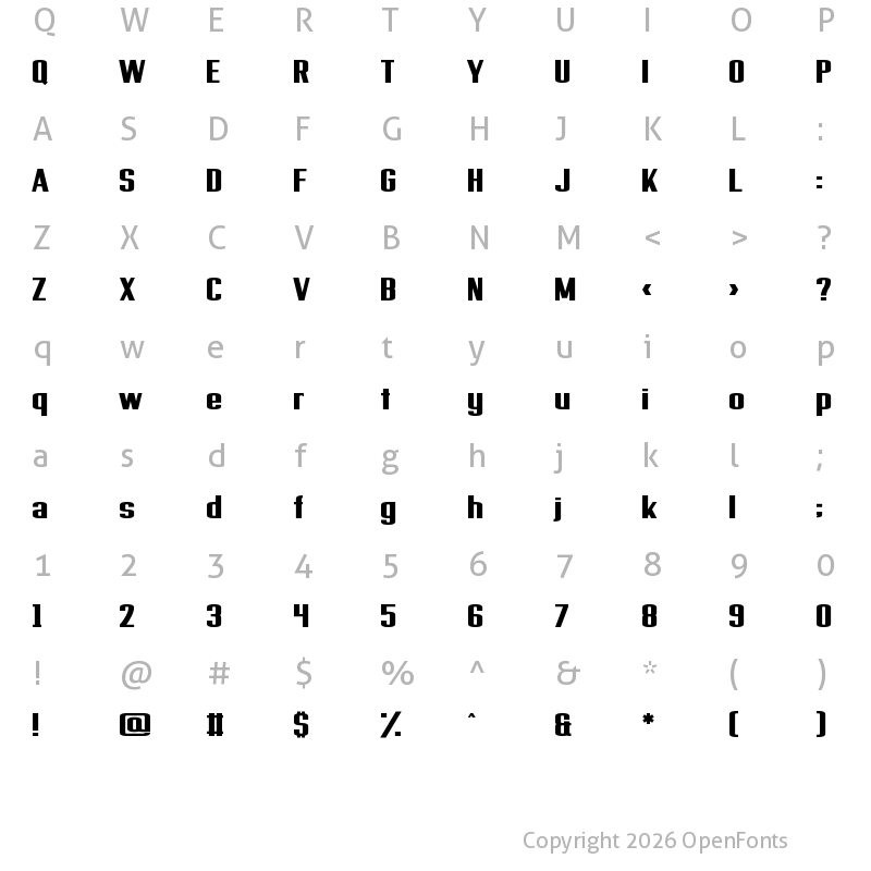 Character Map of Provisionary Regular