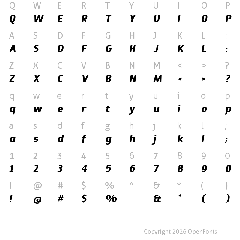 Character Map of Prox Bold Italic