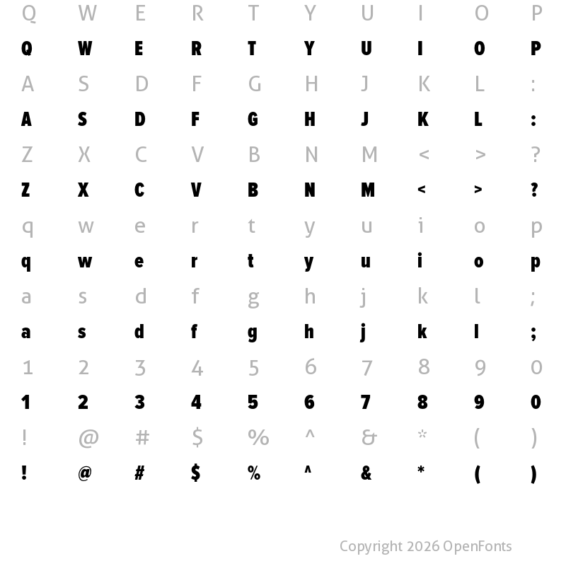 Character Map of Proxima Nova Extra Condensed Black
