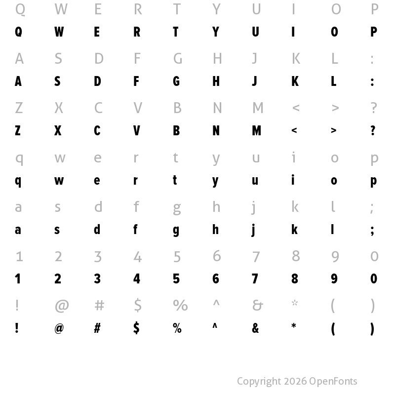 Character Map of Proxima Nova Extra Condensed Extrabold