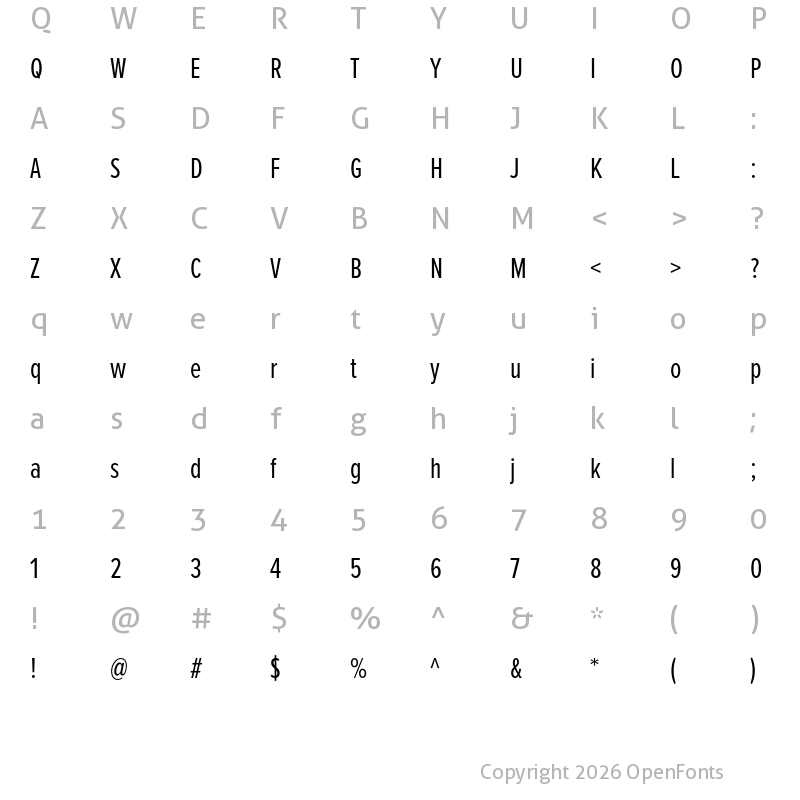 Character Map of Proxima Nova Extra Condensed Regular