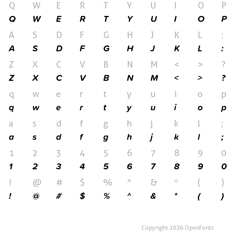 Character Map of Proxima Soft Bold Italic