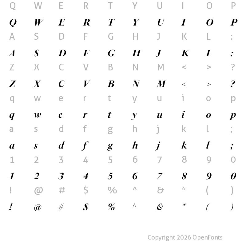 Character Map of PSFournier Std Grand Bold Italic