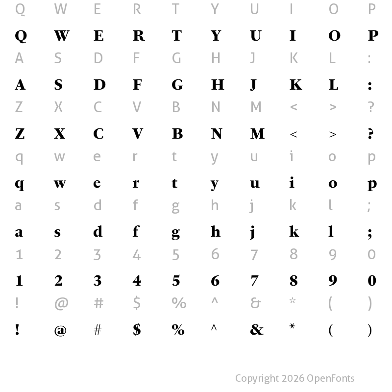Character Map of PSFournier Std Heavy