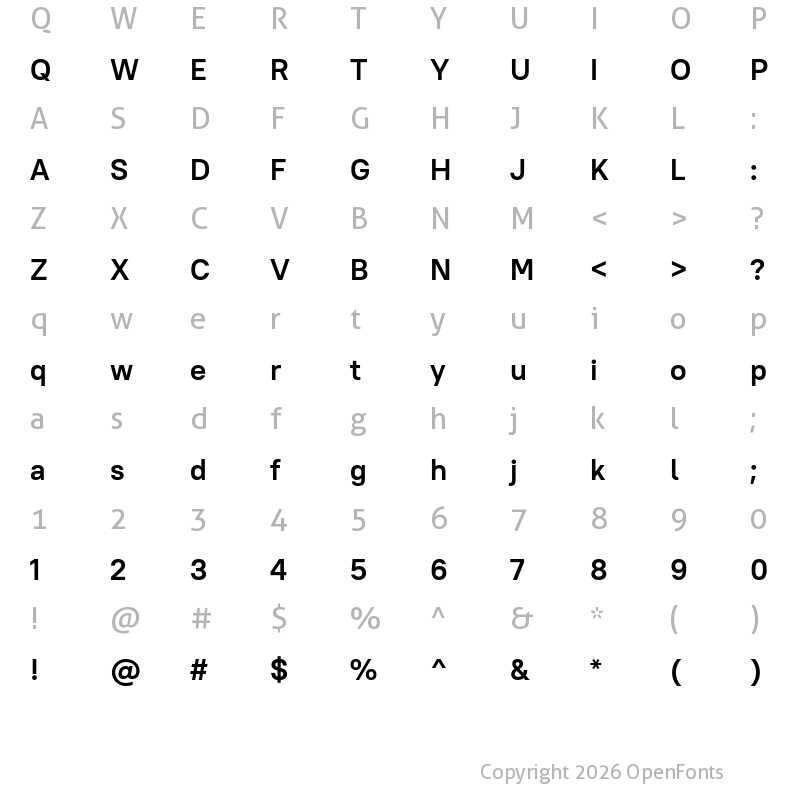 Character Map of PT Root UI Bold