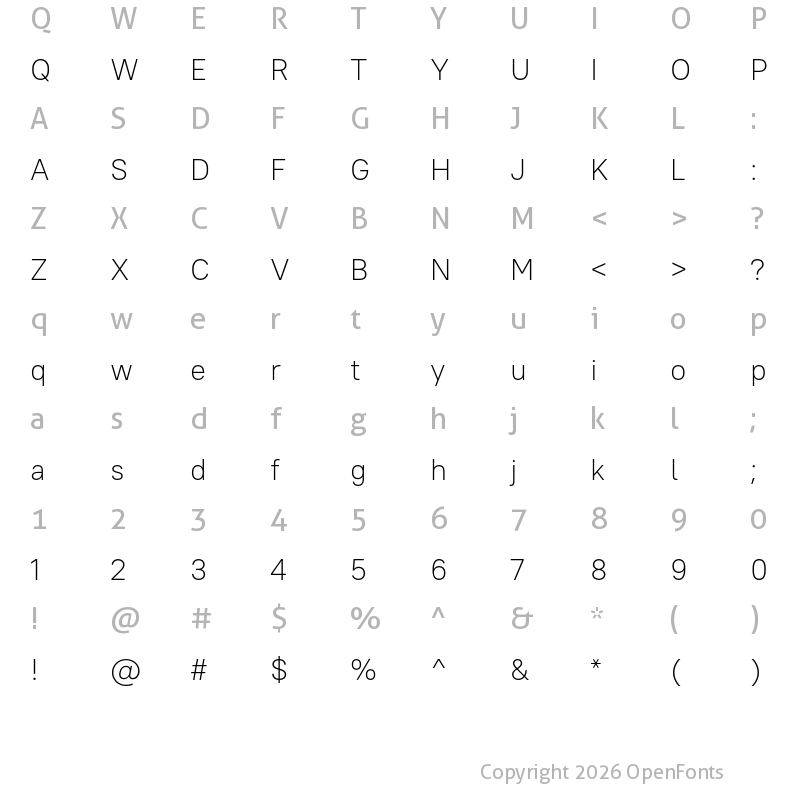 Character Map of PT Root UI Light