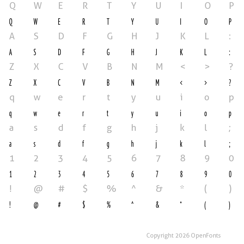 Character Map of PT Sans Pro Extra Condensed Regular