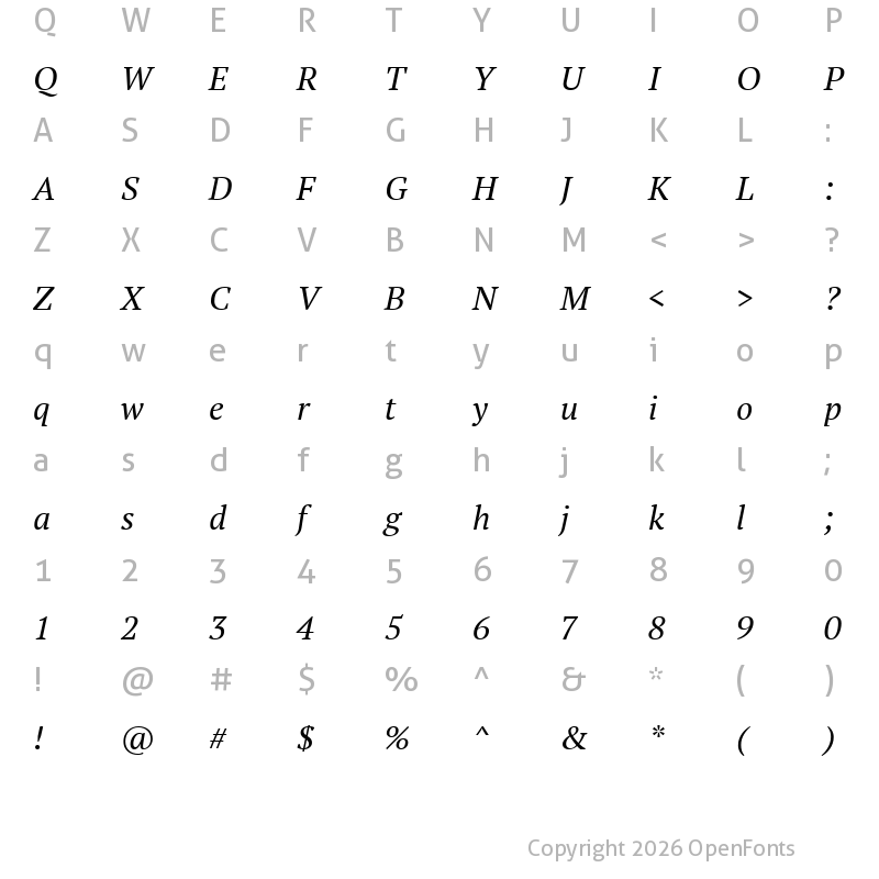 Character Map of PT Serif Italic