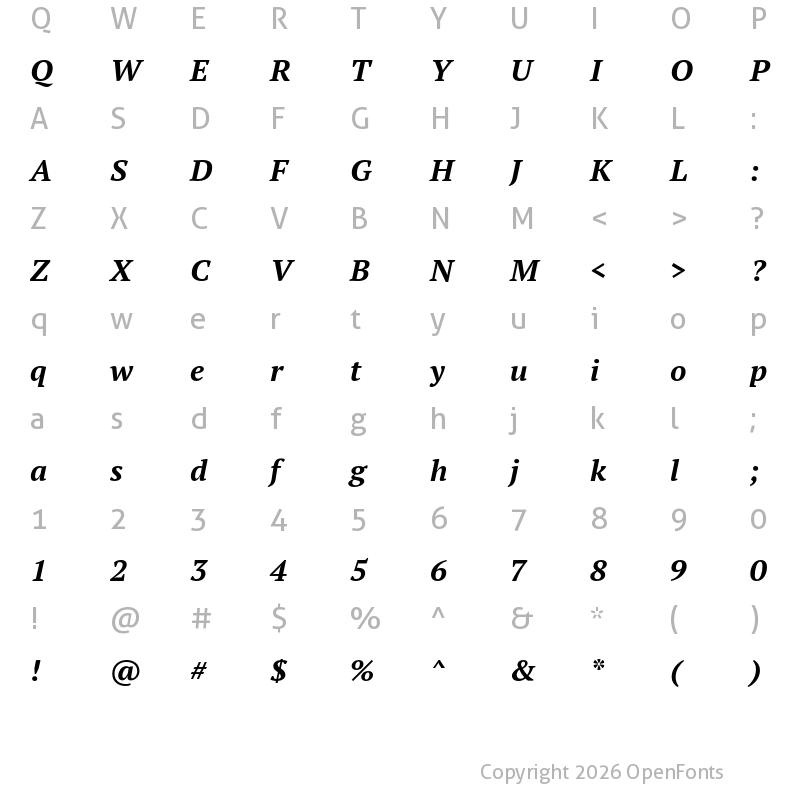 Character Map of PT Serif Pro Bold Italic