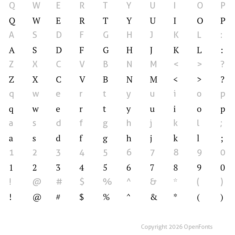 Character Map of PT Serif Pro Book