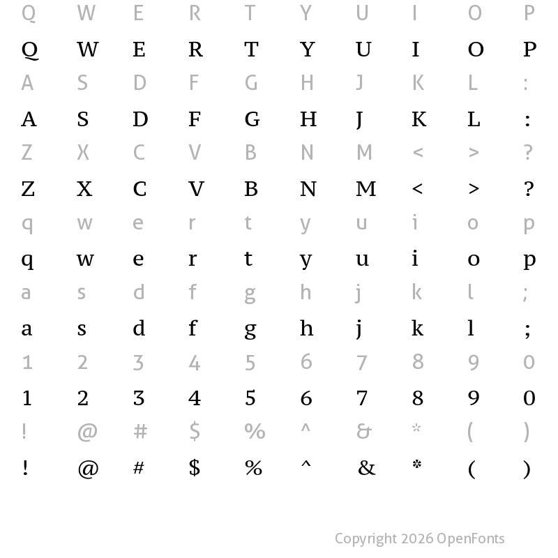 Character Map of PT Serif Pro Caption Regular