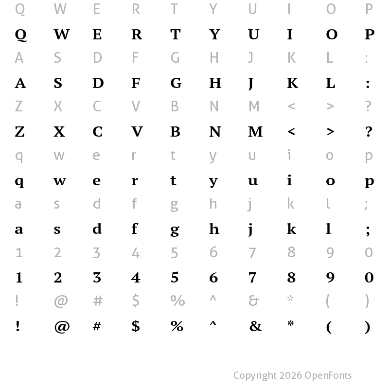 Character Map of PT Serif Pro Extended Bold