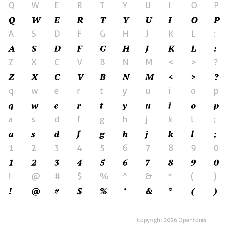Character Map of PT Serif Pro Extra Bold Italic