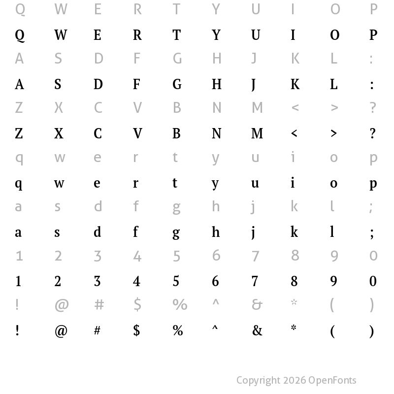 Character Map of PT Serif Pro Narrow Demi