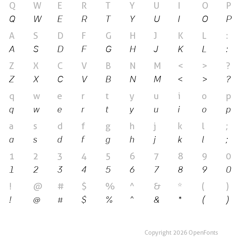 Character Map of Publik Light