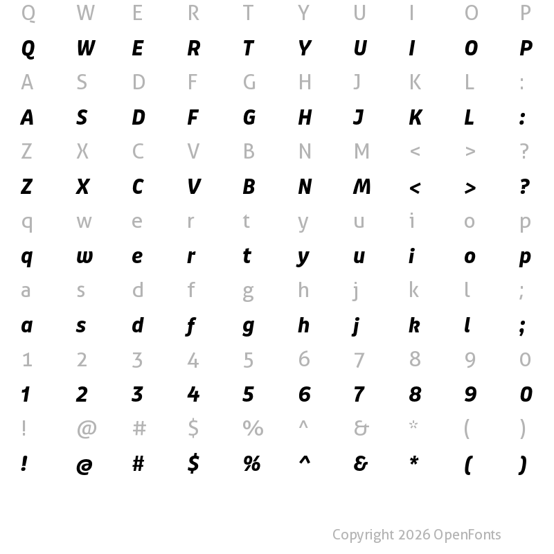 Character Map of Puffin Display Bold Italic