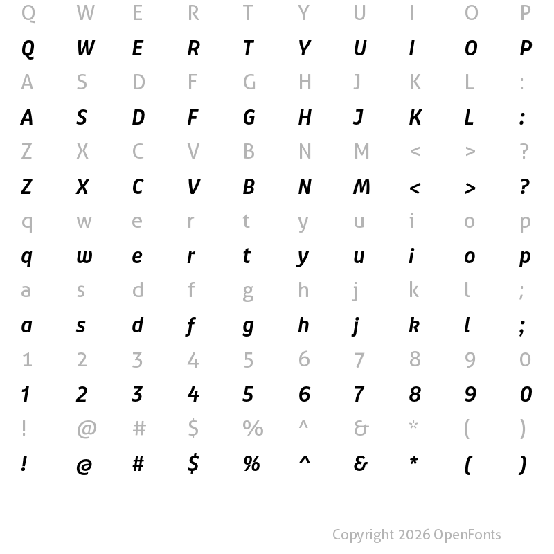 Character Map of Puffin Display SemiBold Italic