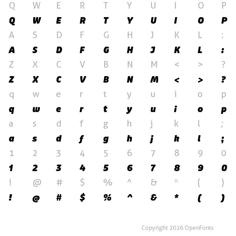 Character Map of Puffin Display Soft Black Italic