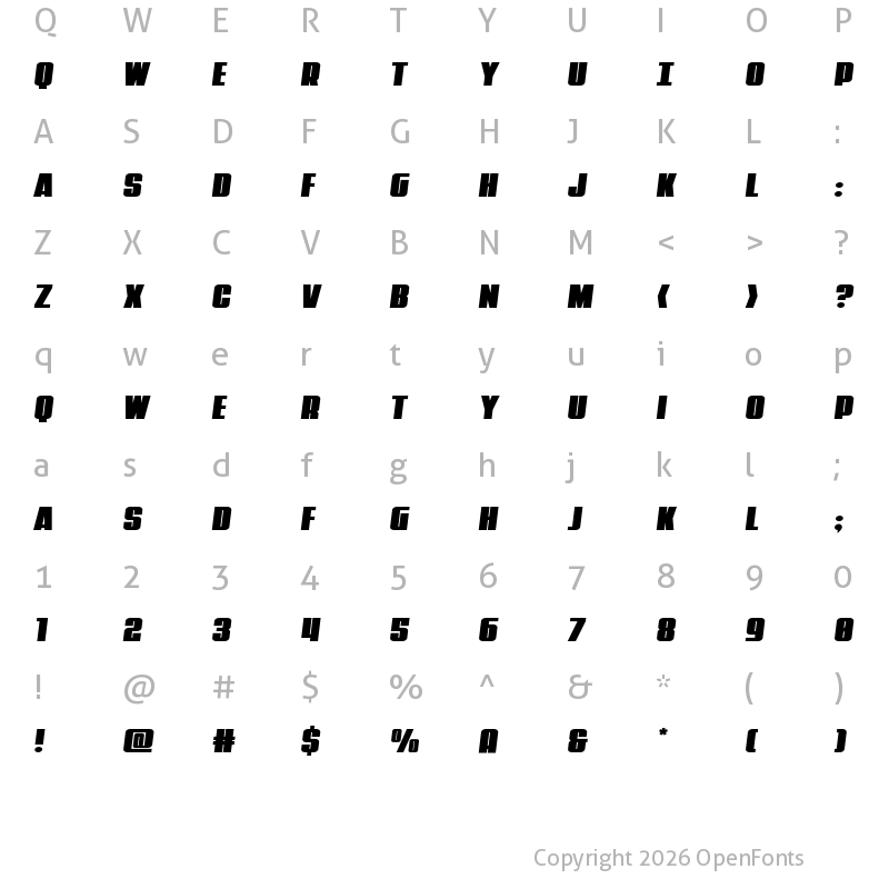 Character Map of Punch Expanded Semi-Italic Regular
