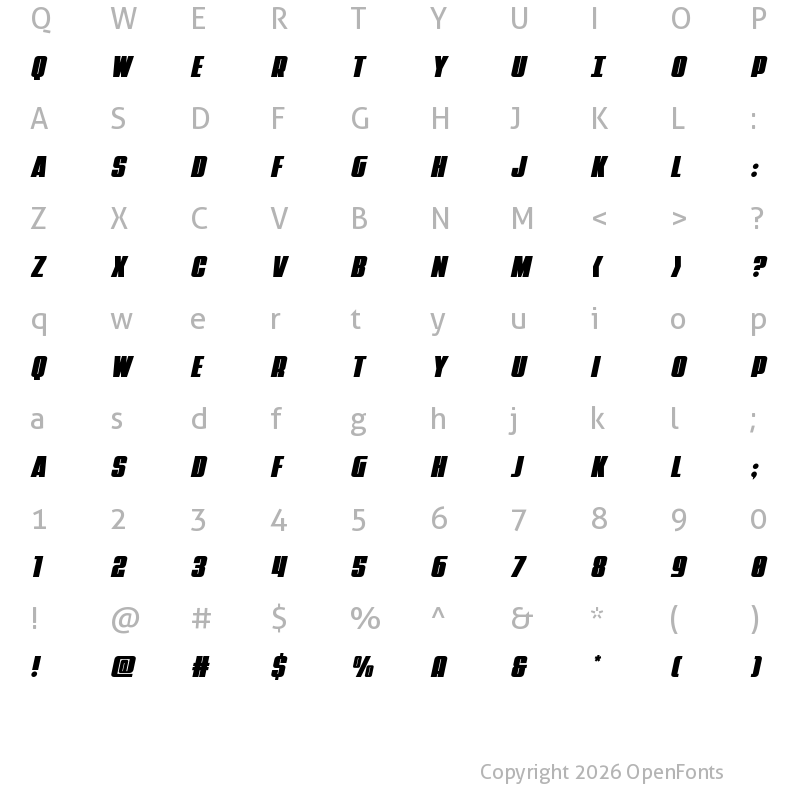 Character Map of Punch Italic Regular