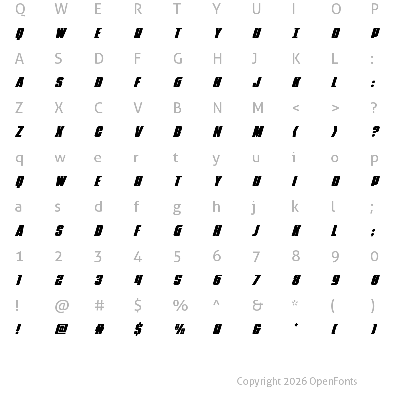 Character Map of Punch Super-Italic Regular