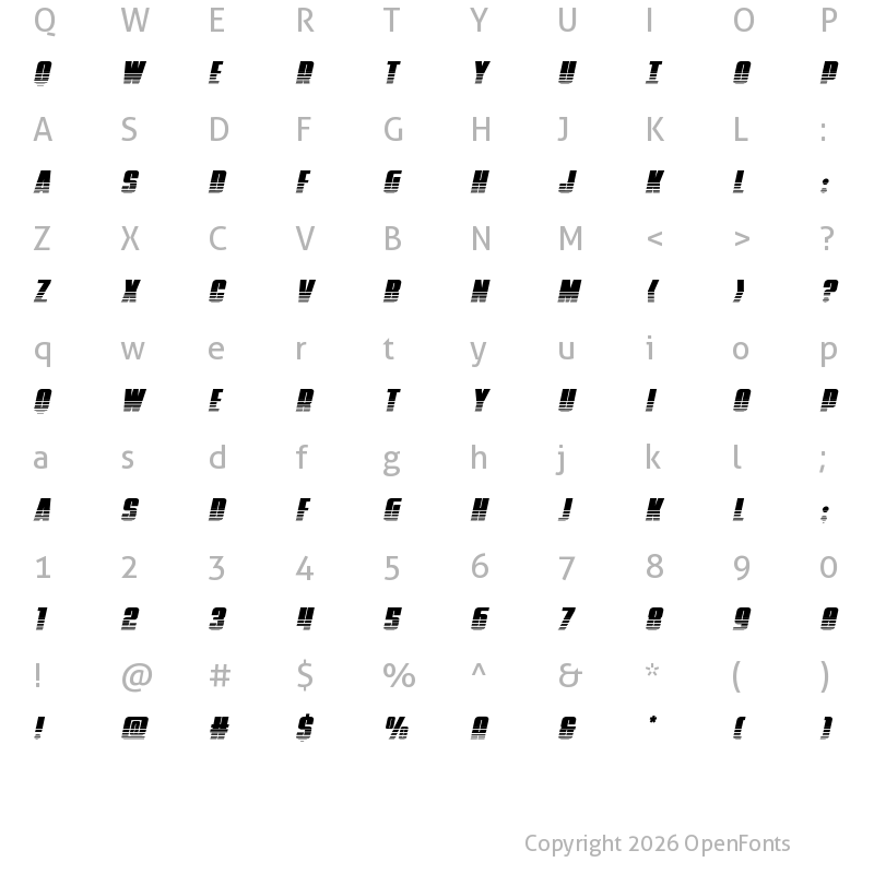 Character Map of Punch Twotone Italic Regular