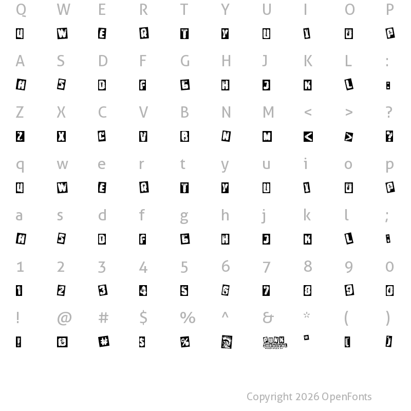 Character Map of Punk Survival Regular