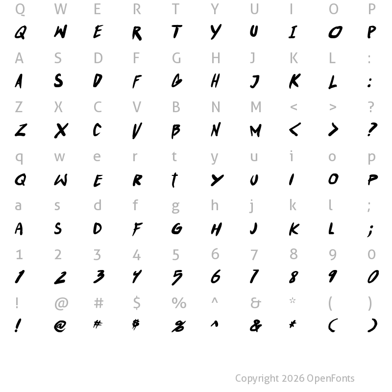 Character Map of Punkboy Bold Italic