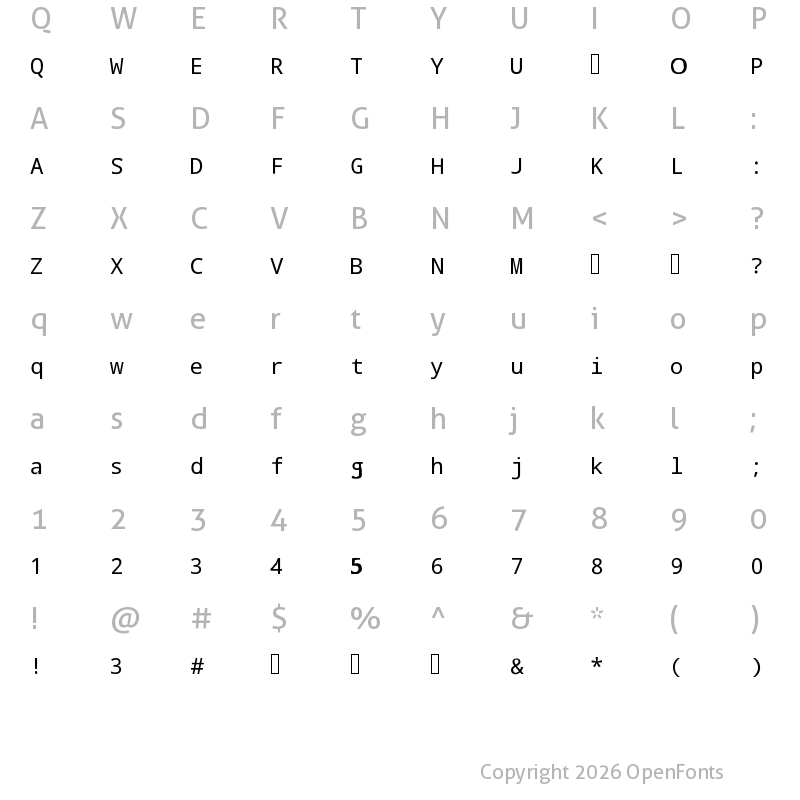 Character Map of PVCL Regular