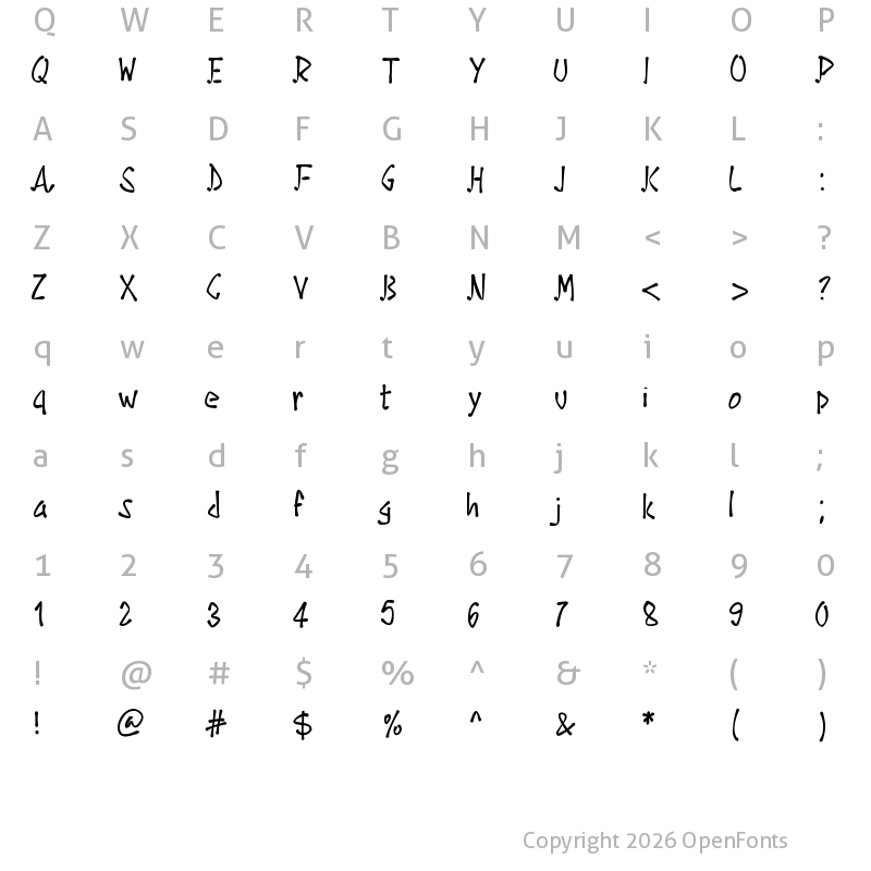Character Map of PWCartoonMarker Medium