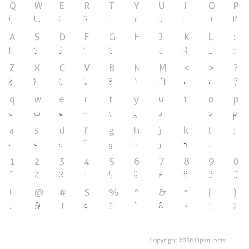 Character Map of Pycuaf light tfb Regular