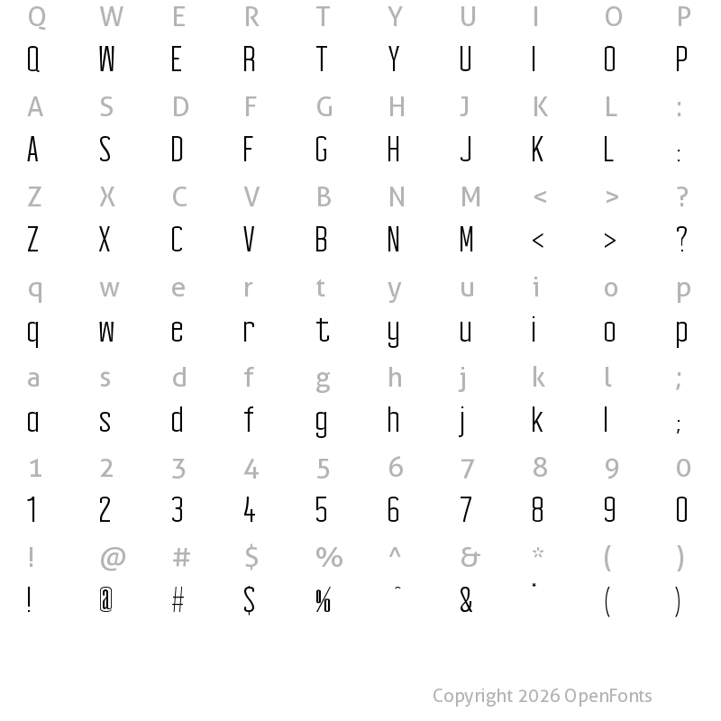 Character Map of Qafimy REGULAR
