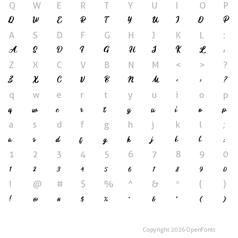 Character Map of Qalifony Regular