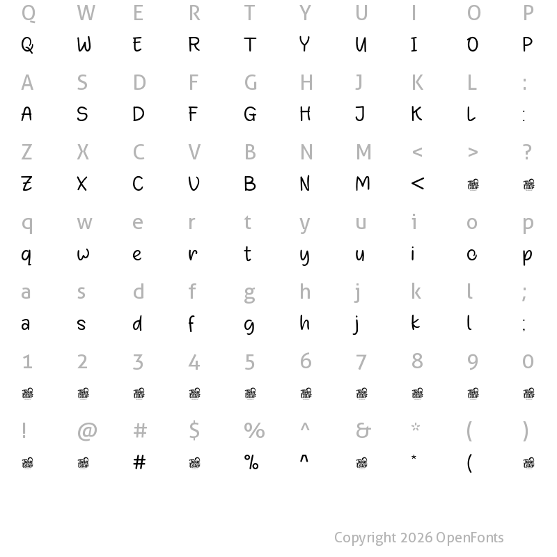 Character Map of Qandas Personal use Thin